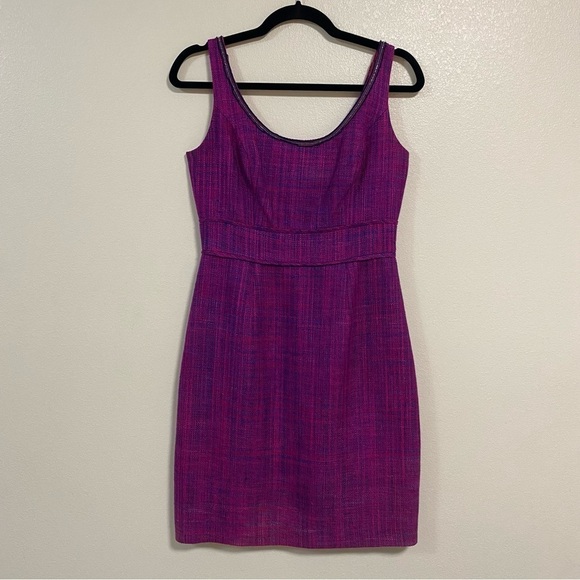 Trina Turk Dress Women’s Size 4 Purple Pink 100% Silk Tweed Dress - Picture 6 of 16